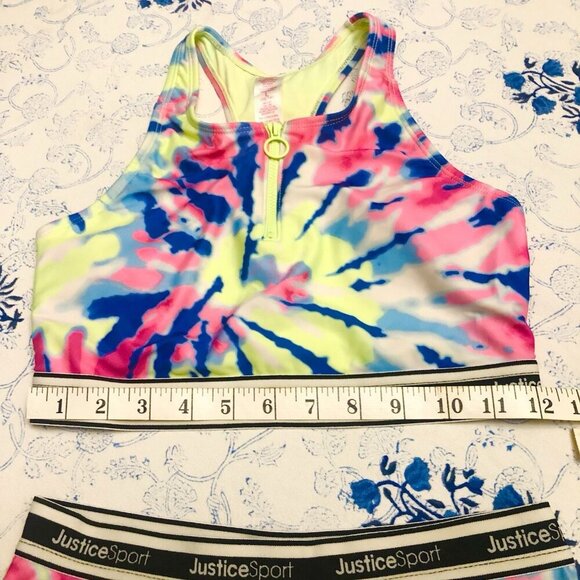 JUSTICE Girls Swimsuit Tankini Swim Tank Bikini Size L 12/14 Tie Dye Zip - Picture 11 of 16